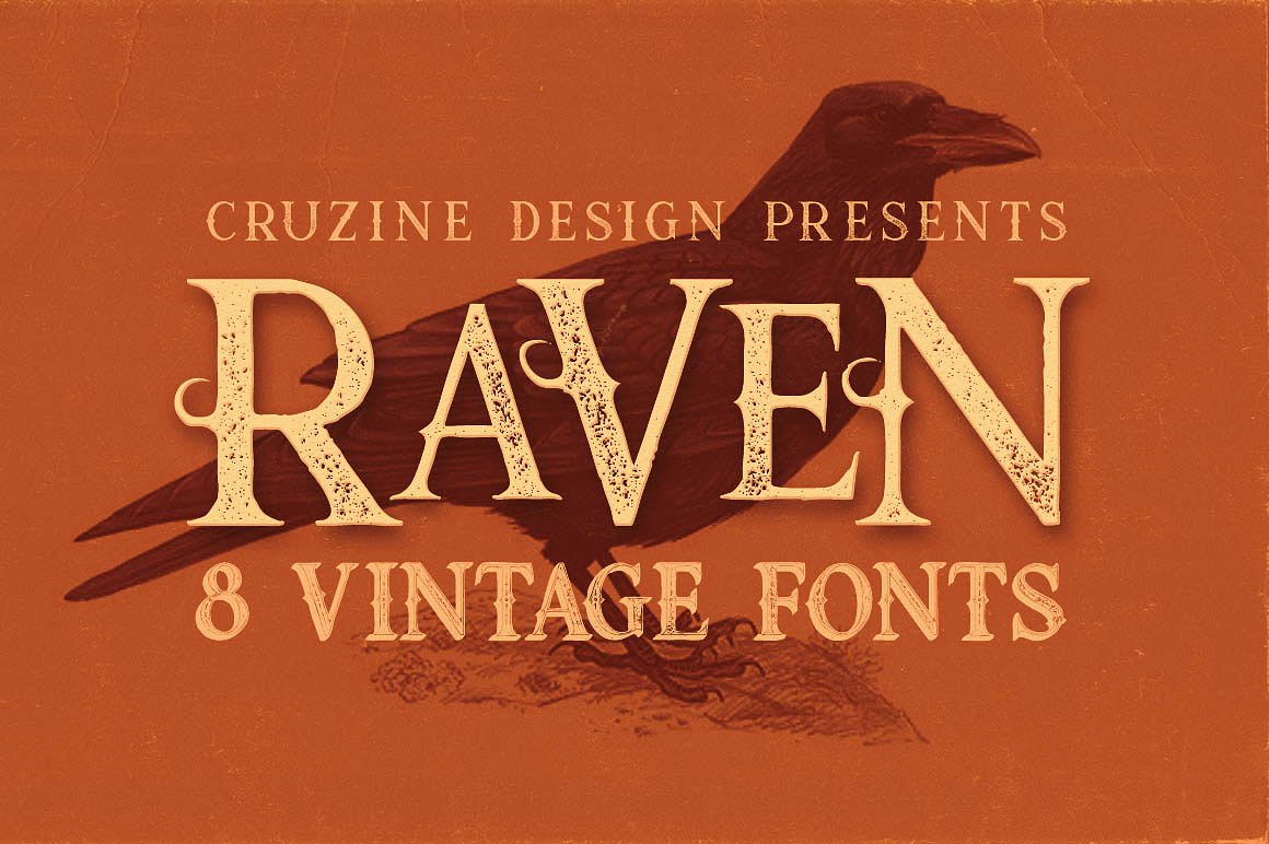 复古动物背景Raven Typeface #810812