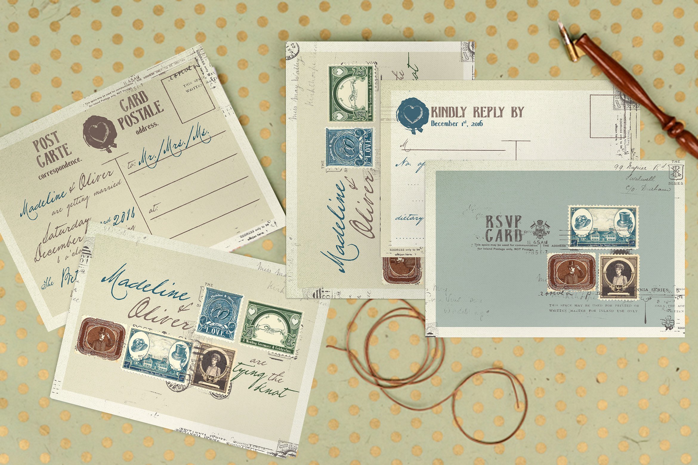 邀请函Vintage Stamp Wedding Suite