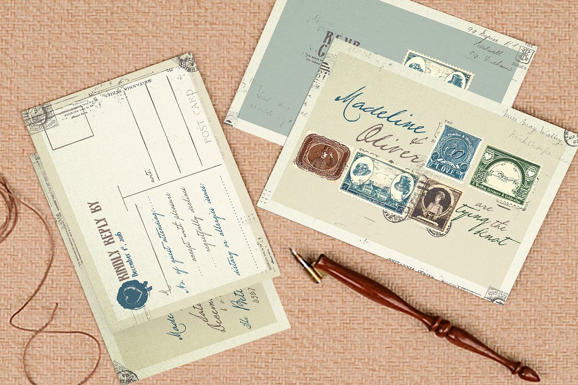 邀请函Vintage Stamp Wedding Suite