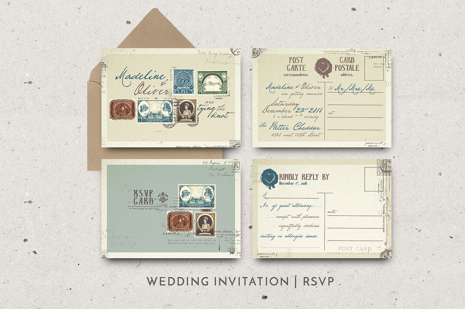 邀请函Vintage Stamp Wedding Suite