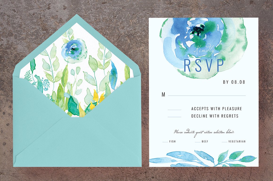 花卉邀请函Blue Wedding Invitation p