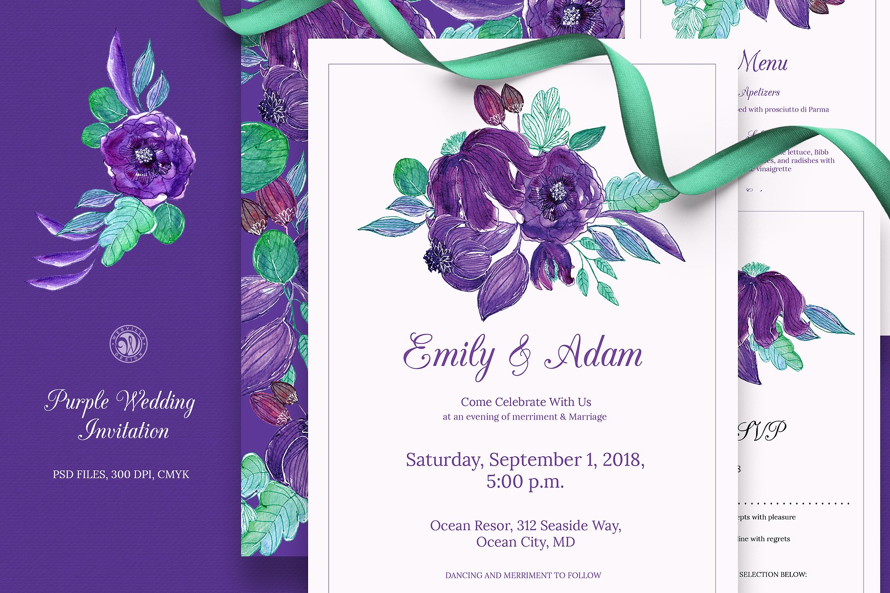 紫色婚礼邀请集Purple Wedding Invitati