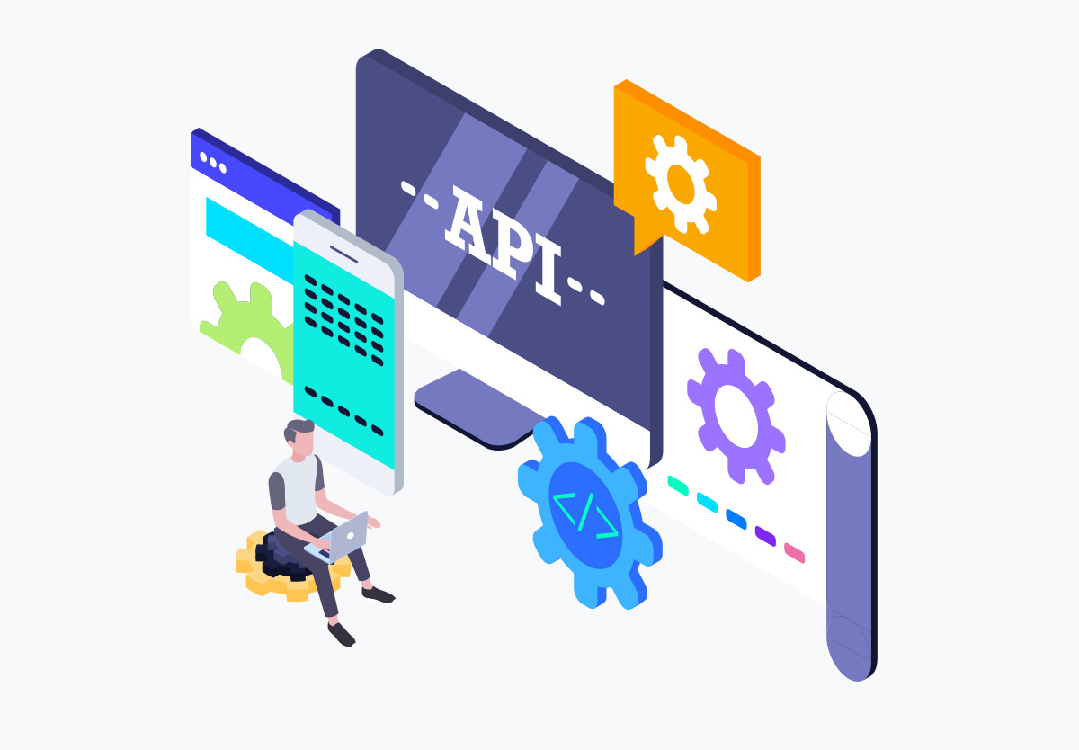 技术工作行业API接口等距概念矢量插图设计素材Tech Jo