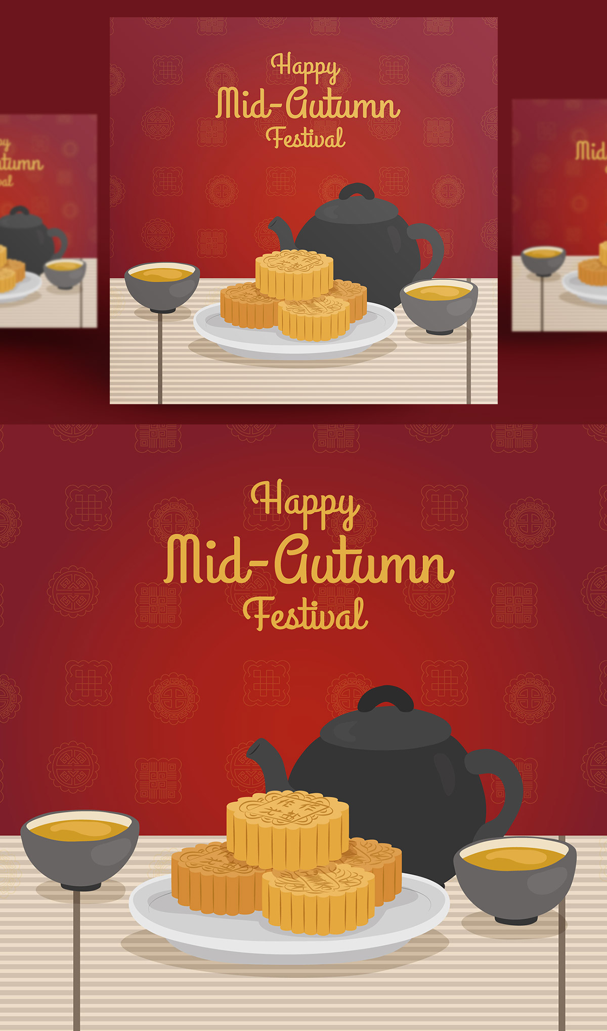 中国传统节日中秋节月亮月饼矢量海报设计素材Mid autum
