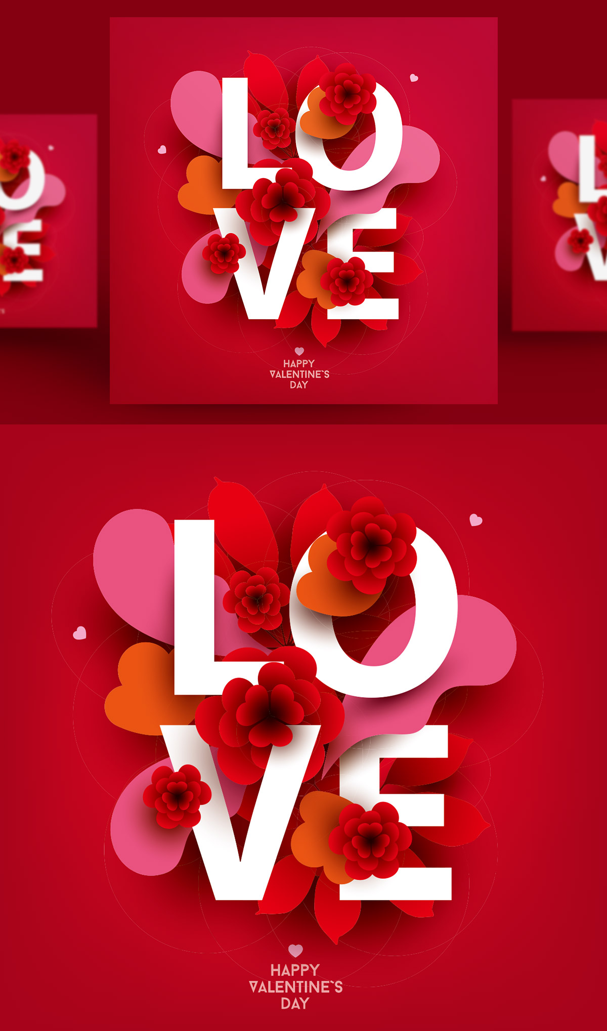 红色浪漫情人节love鲜花背景海报矢量设计素材 LOVE i