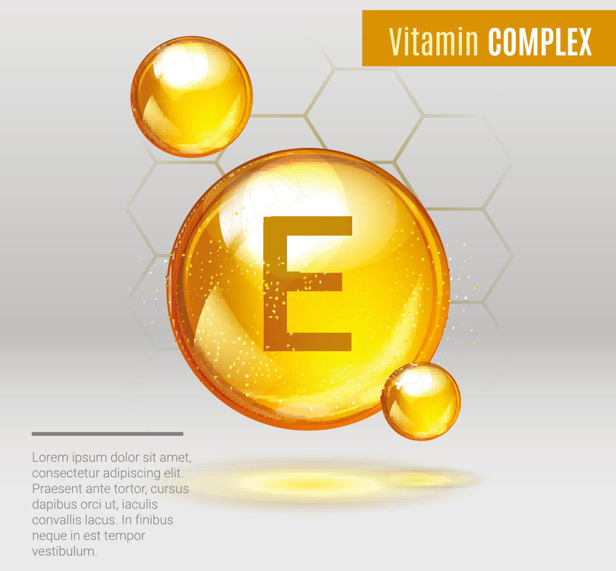 黄金闪光维生素E丸胶囊健康保健品广告海报矢量设计素材Vita