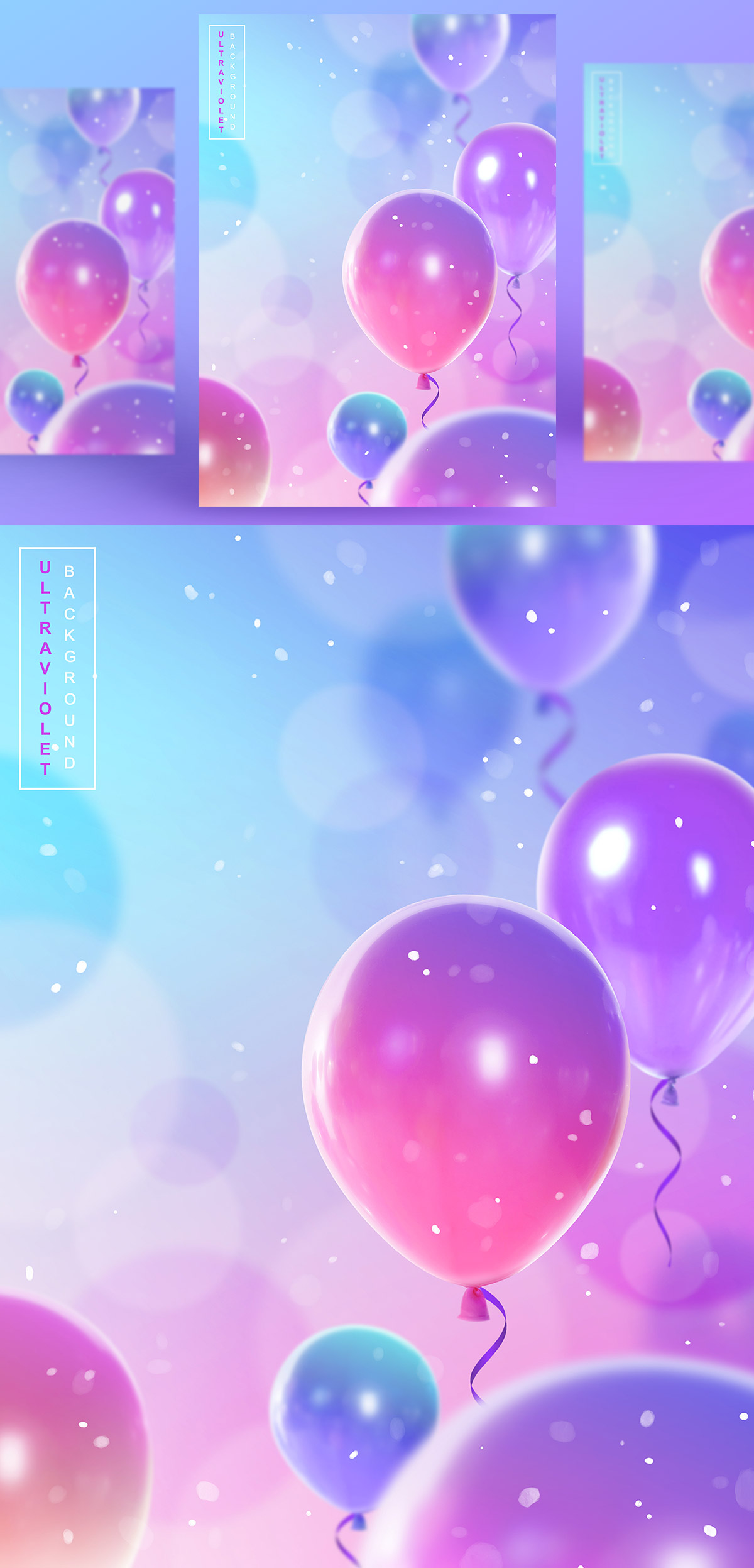 浪漫紫色透明彩色气球气泡节日生日宴会婚礼背景海报PSD设计素