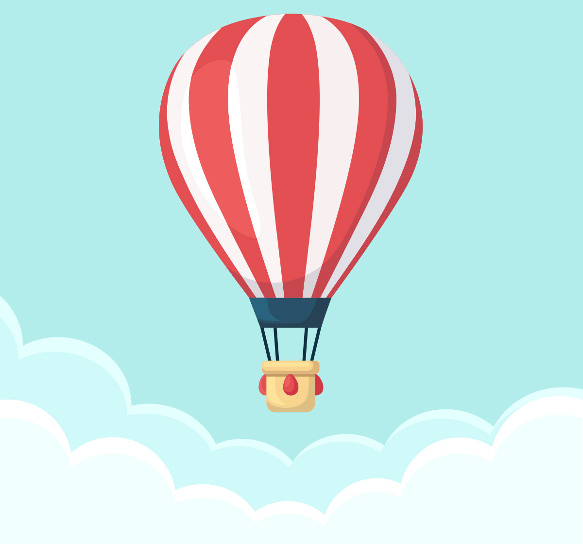 蓝色天空云彩热气球平面卡通矢量插图设计素材Hot air b