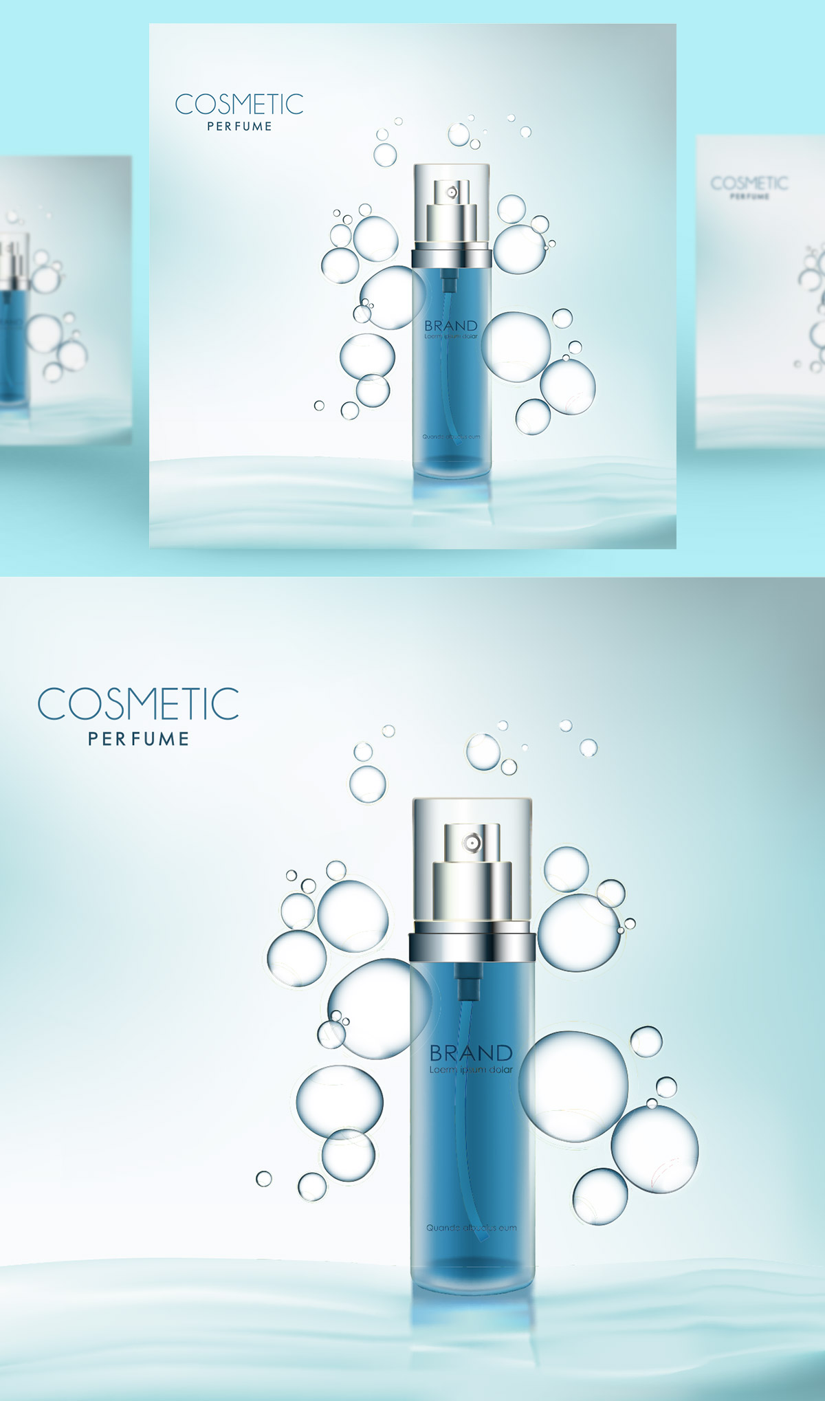 蓝色化妆品护肤品香水产品广告矢量3D插图设计素材Cosmet