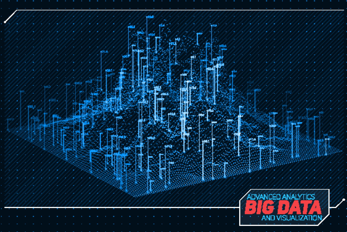 蓝色抽象3D大数据可视化未来信息图形大数据网格矢量插图背景设