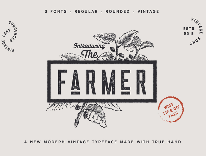 一款时尚简约现代复古纹理超浓缩型系列英文字体The Farm