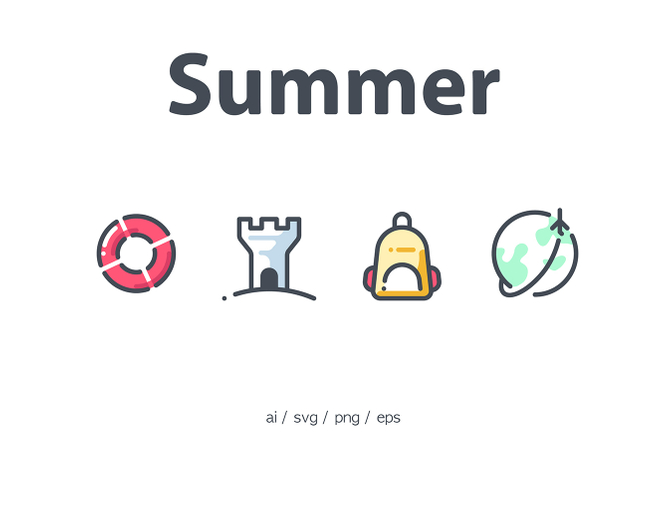 夏季跑步太空食物饮料冰淇淋游泳拖鞋日历元素矢量图标集Summ