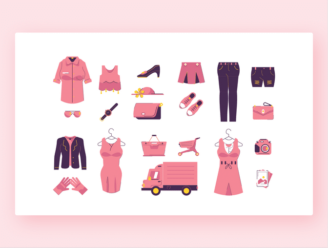时尚粉色女性购物电子商务矢量插图设计素材Shopping I