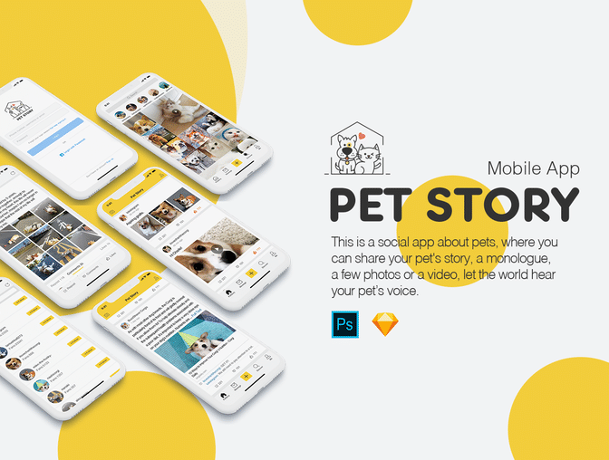 一款可爱宠物故事分享社交移动手机应用程序UI工具包Pet S