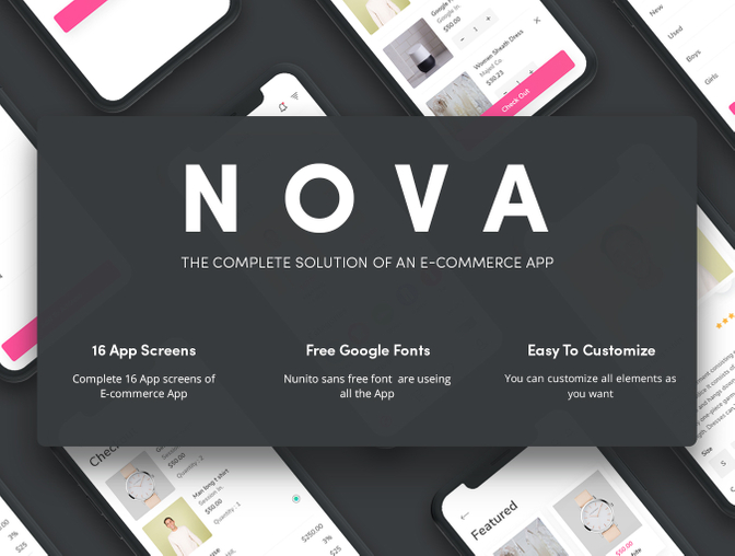 时尚简洁电子商务在线购物移动手机应用程序UI工具包Nova