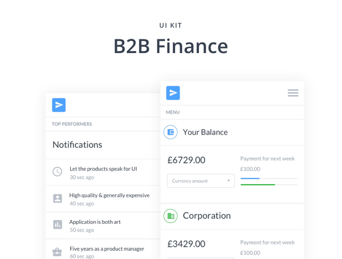 简约时尚金融财务移动B2B项目APP UI工具包Mobile