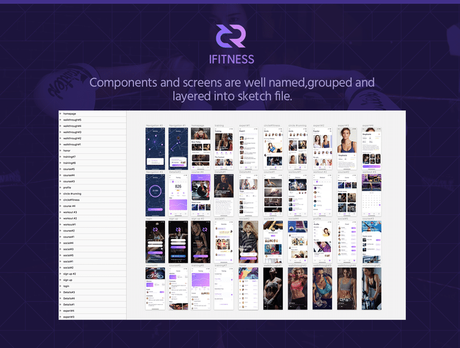 紫色时尚体育运动健身锻炼健康管理移动手机应用程序UI工具包i