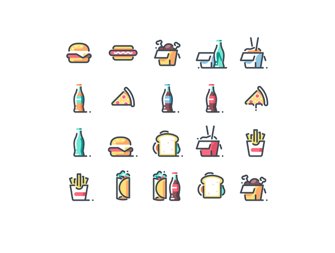 20个餐饮美食快餐元素矢量图标集Fast food Icon