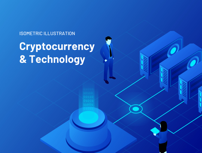 蓝色现代金融财务加密货币技术等距矢量插图设计素材Crypto