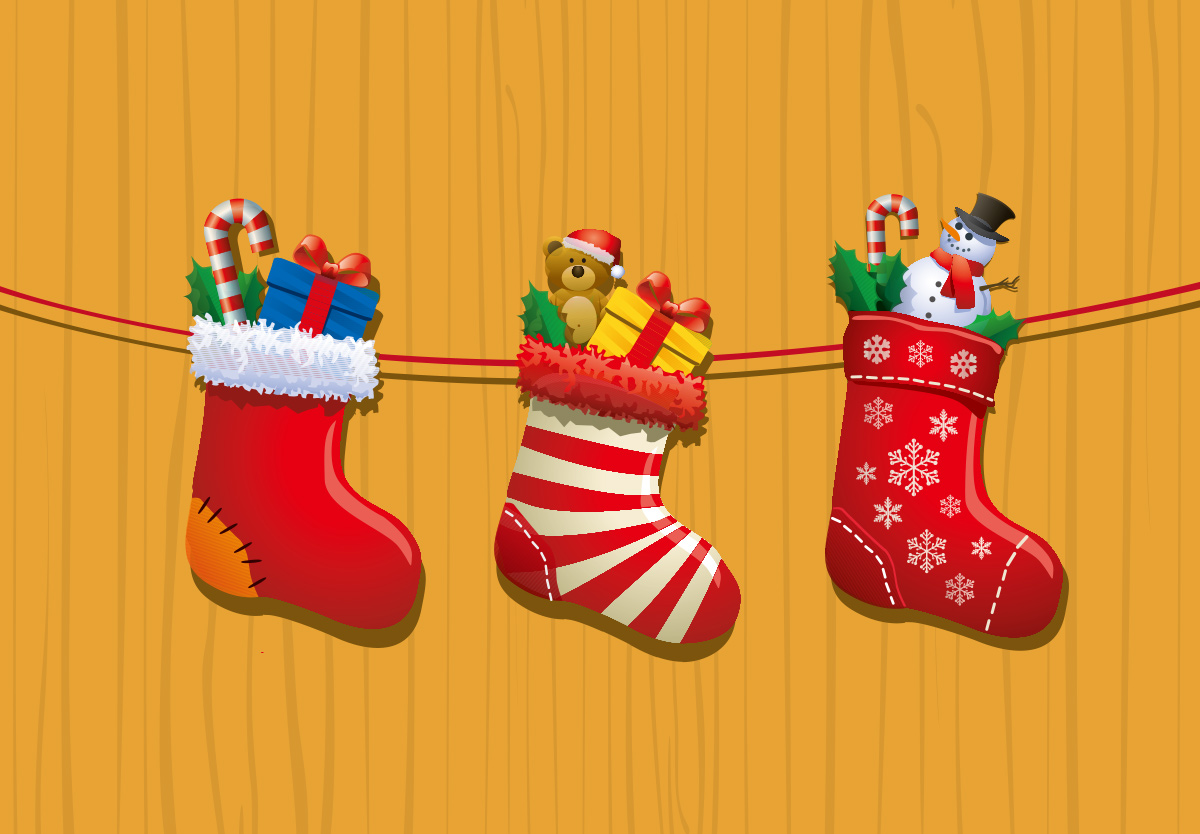 圣诞节礼物红色袜子矢量元素设计素材Christmas soc