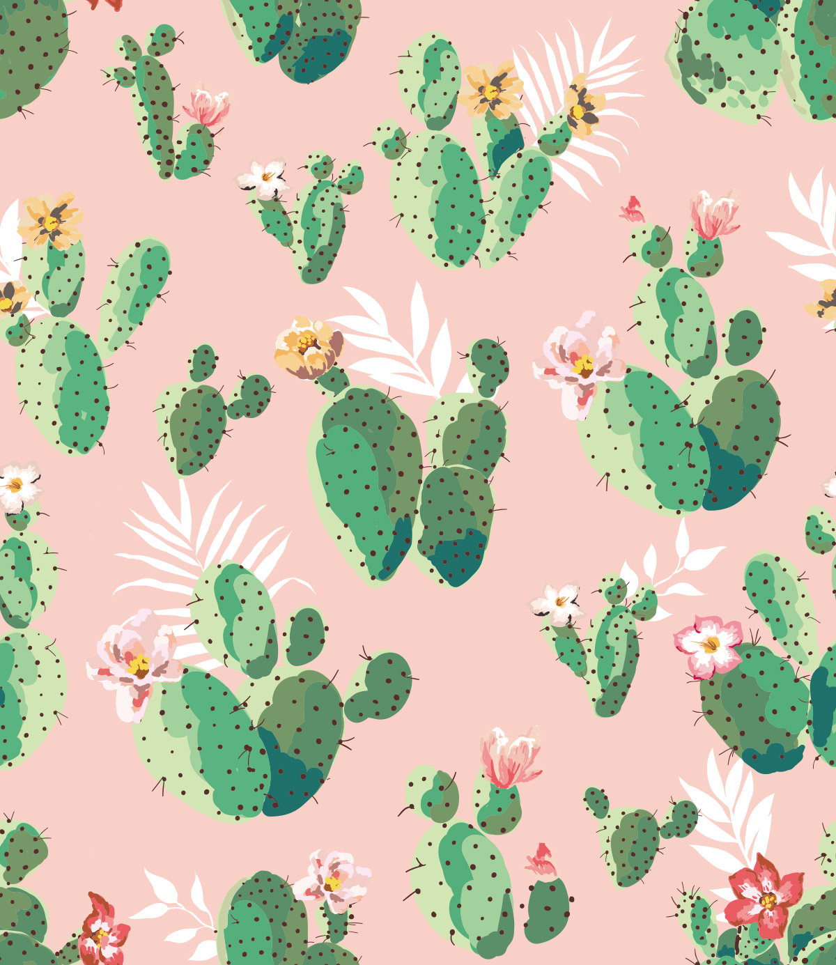 无缝可爱仙人掌印花图案背景矢量设计素材Cactus patt