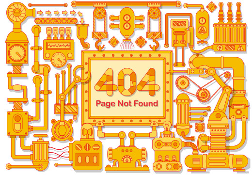 蒸汽朋克风格工业机器链条齿轮机械元件404错误页面矢量设计素