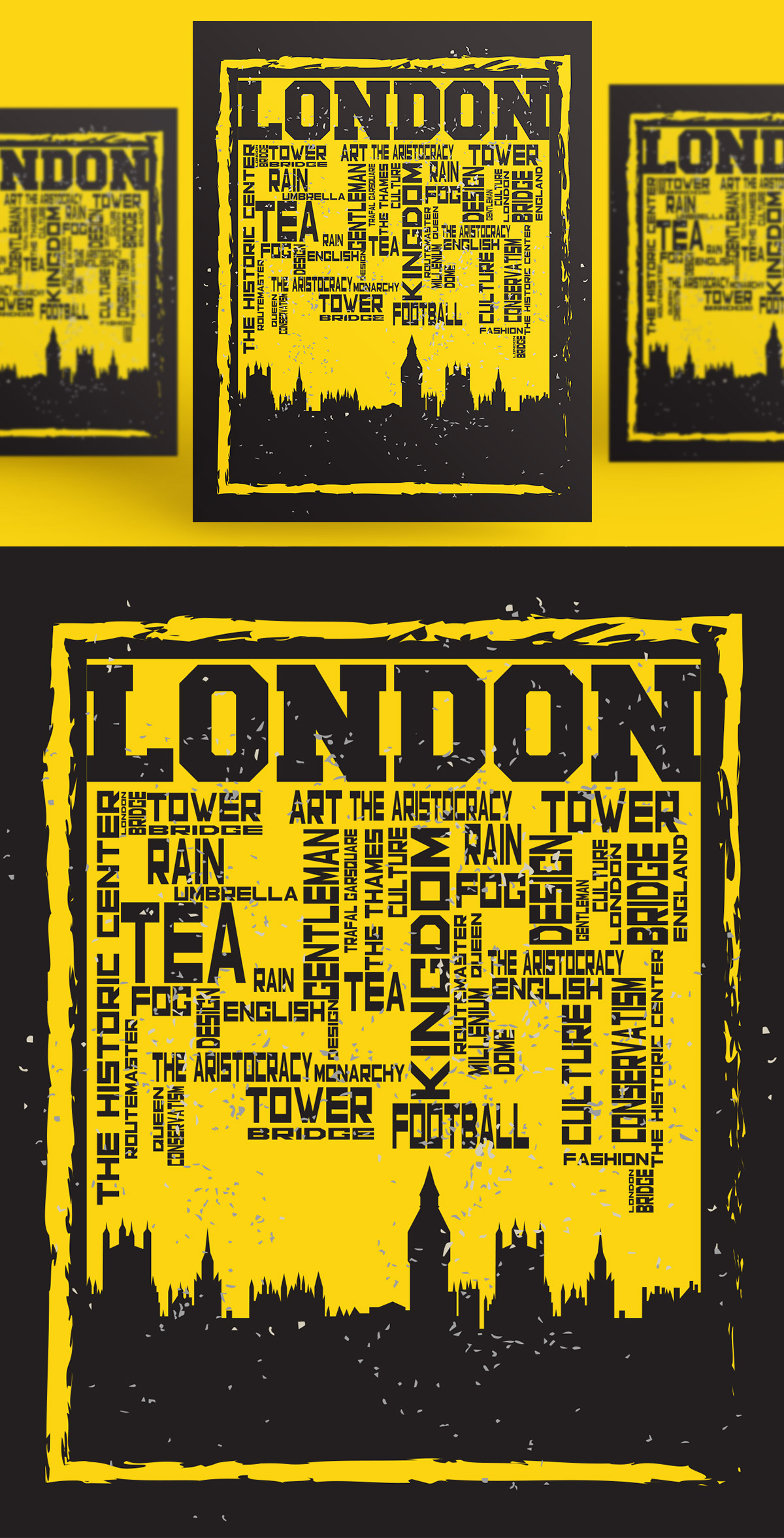 伦敦城市概念标志嬉皮风格T恤排版创意海报矢量设计素材Lond