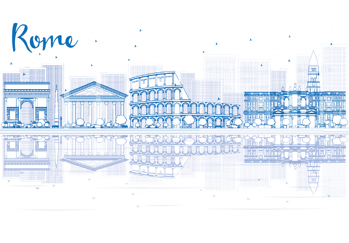 蓝色建筑罗马轮廓商务旅游矢量插图设计素材Outline Ro