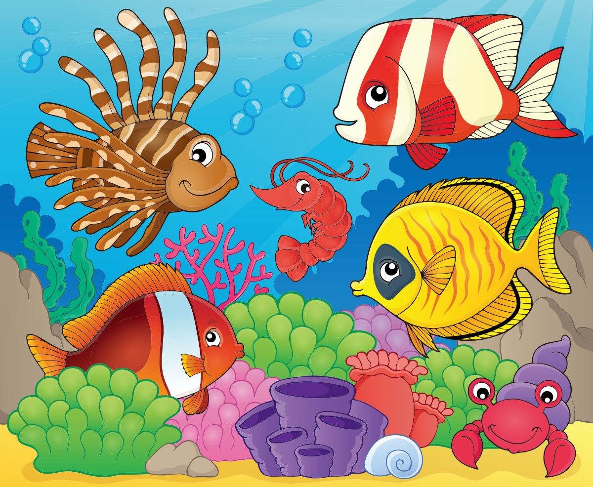 卡通手绘可爱海洋动物海底世界矢量插图动画场景设计素材Cora