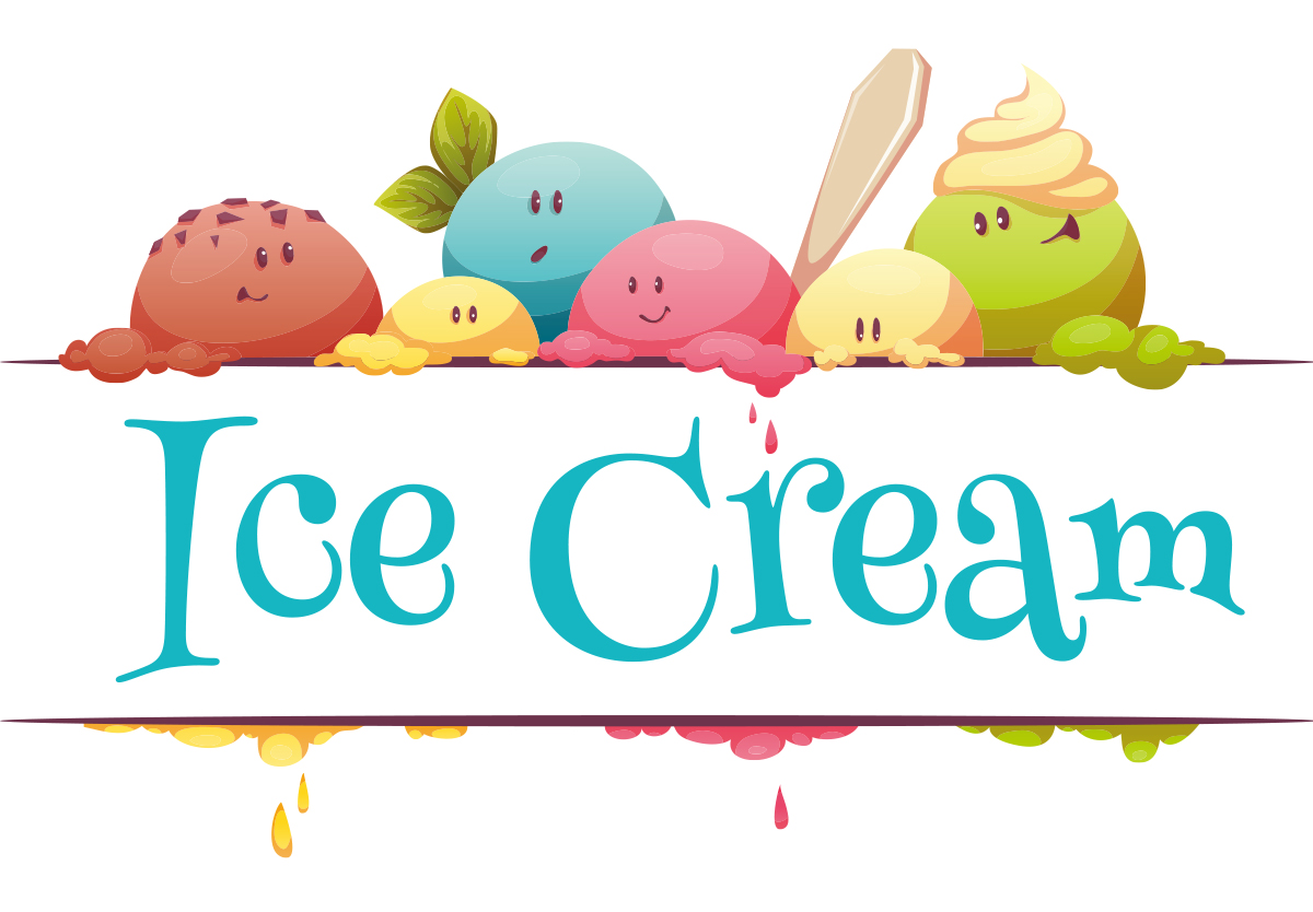 可爱卡通表情冰淇淋旗帜彩色矢量插图设计素材Ice cream