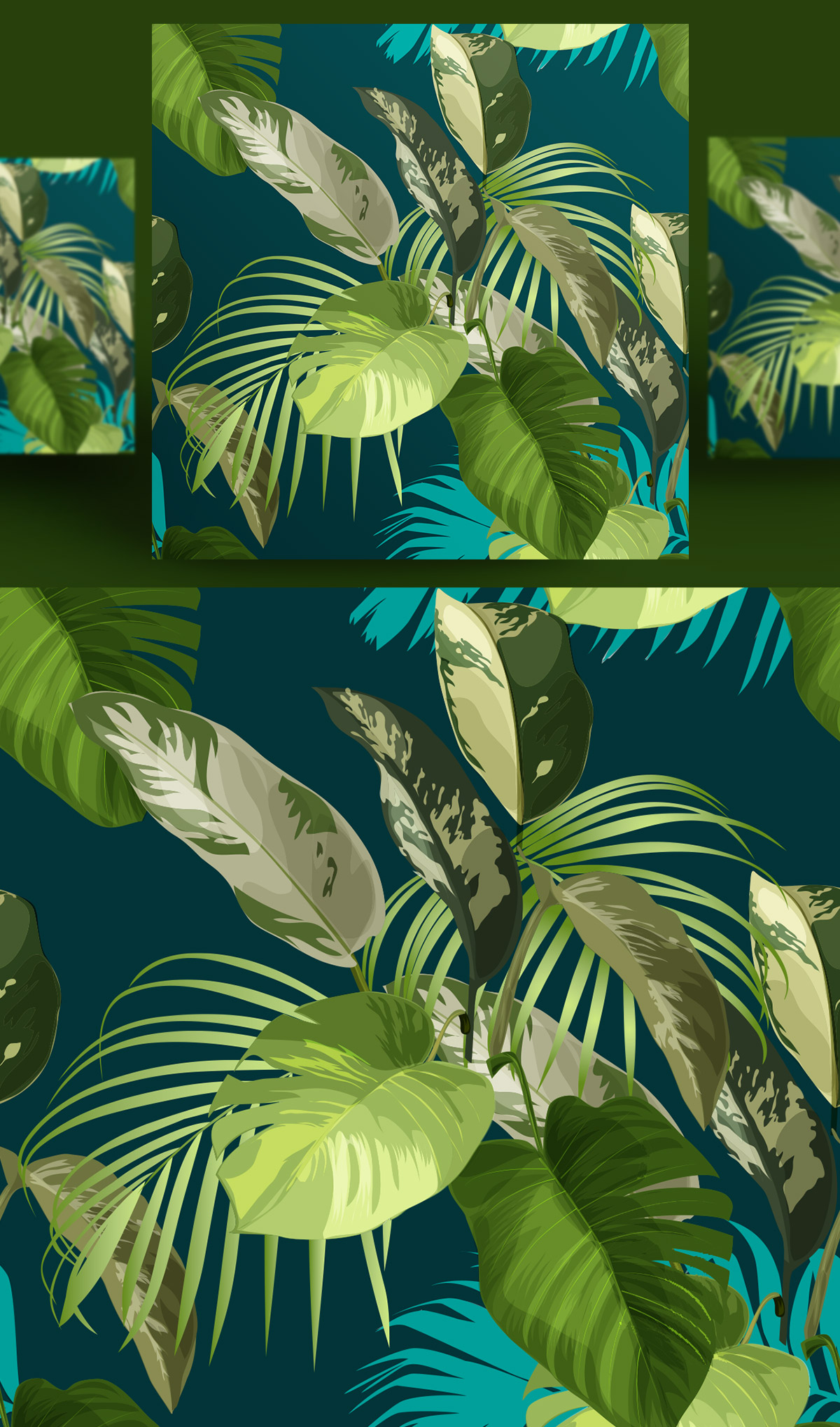 热带绿色植物叶无缝图案花纹背景矢量设计素材Tropical