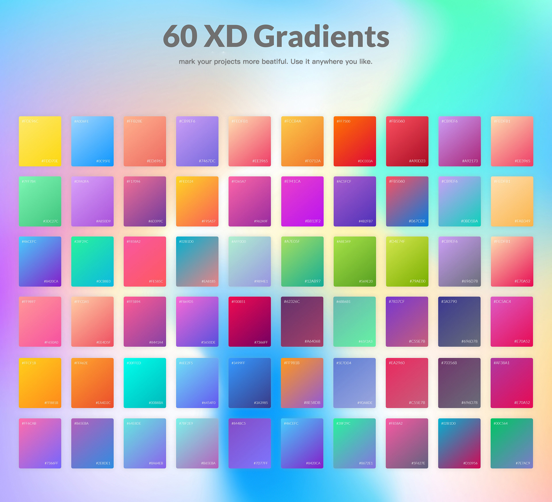 60个流行渐变色 XD Gradients