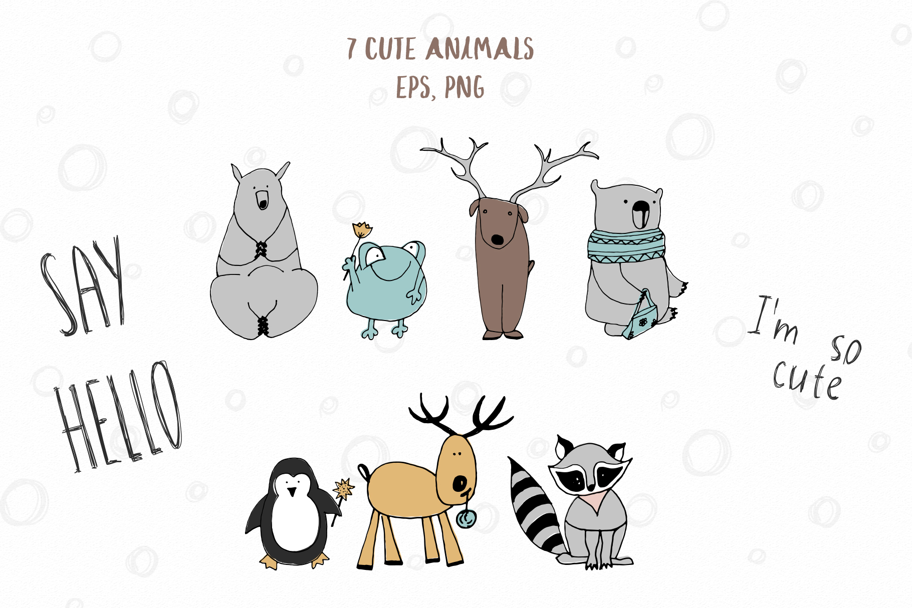 为婴儿托儿所定制的可爱动物插图图案素材合集包 Animals