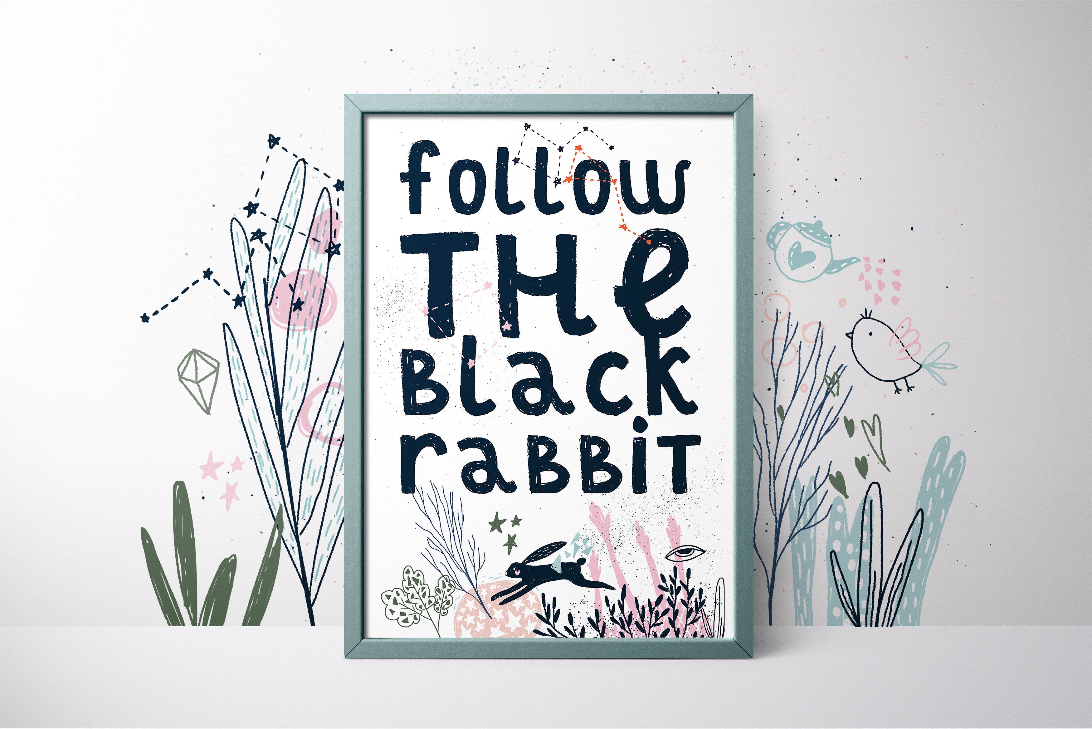 来自仙境的黑色魔法兔子手绘英文字体 Black Rabbit