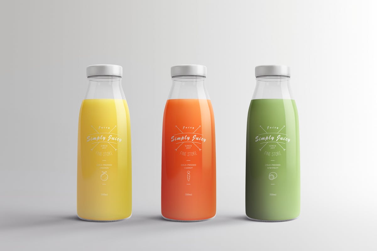 果汁瓶包装设计贴图样机模板Juice Bottle Pack