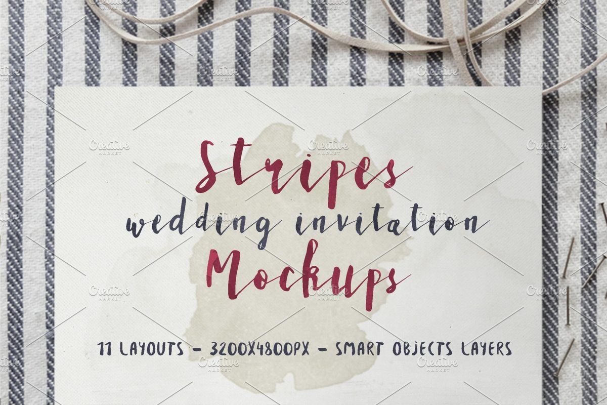 条纹风格婚礼设计物料样机模板 Stripes Wedding
