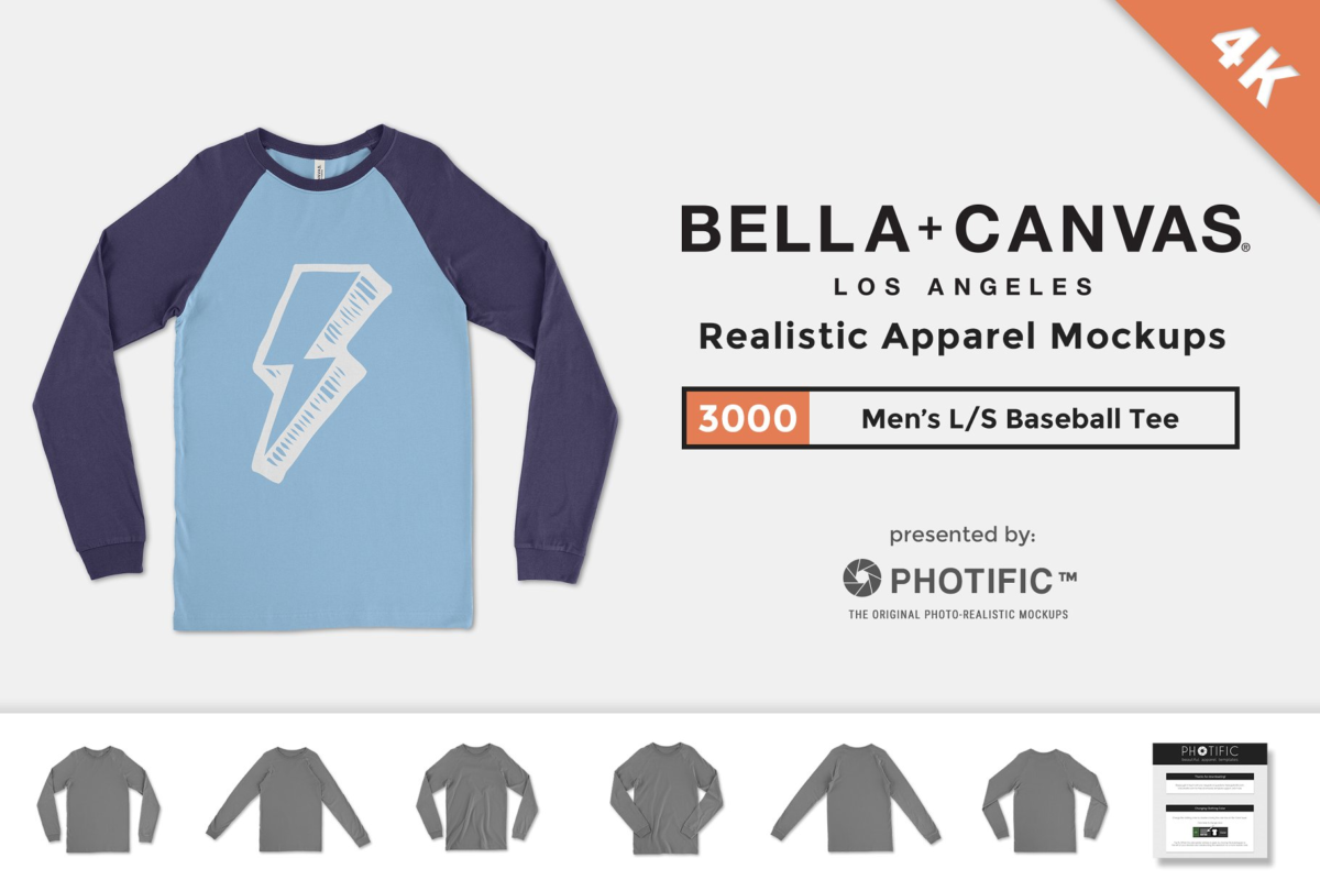 长袖篮球帆布T恤样机模板 Bella Canvas 3000