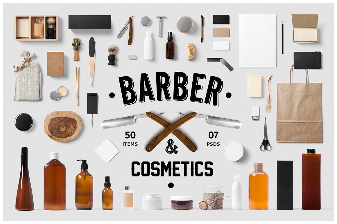 美发美容品牌VI样机模板 Barber & Cosm