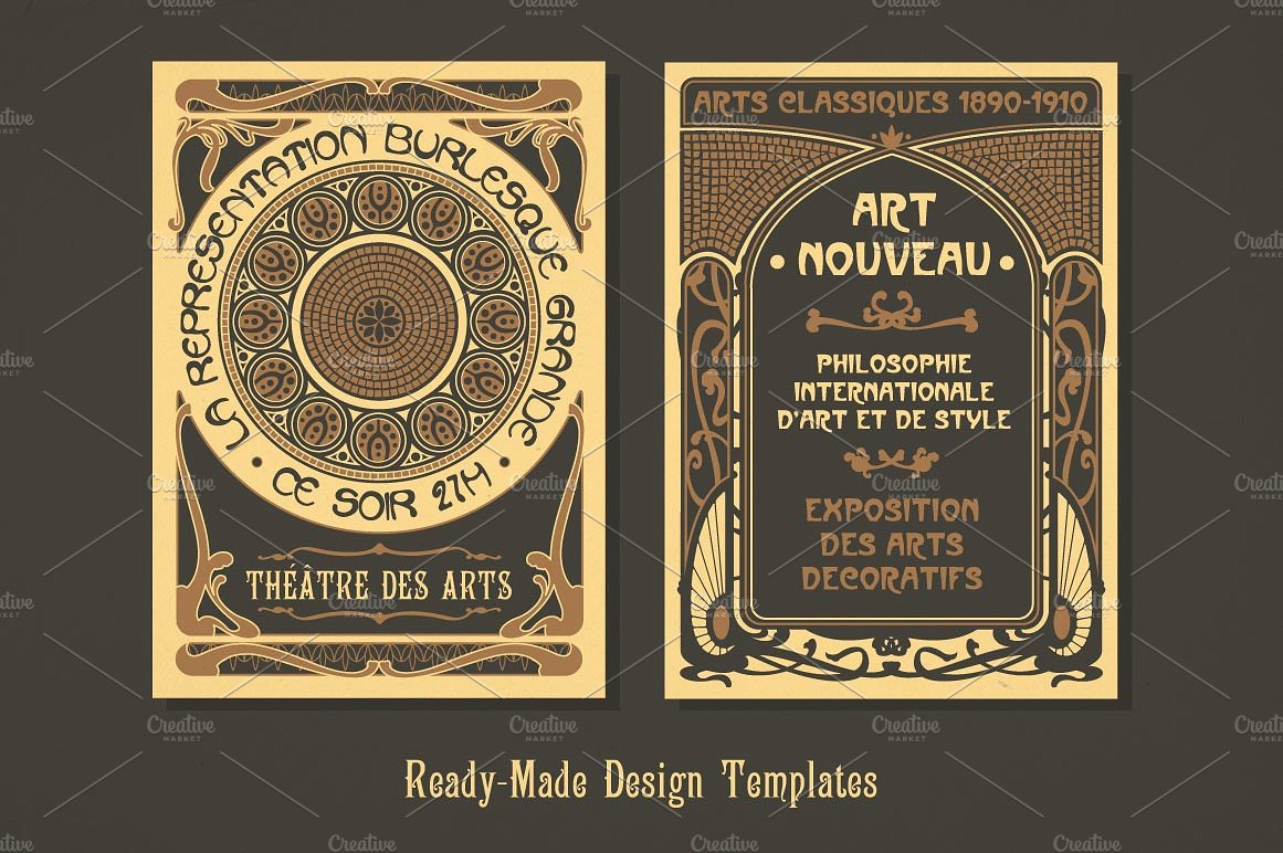 新艺术运动背景和画框 Art Nouveau Backgro