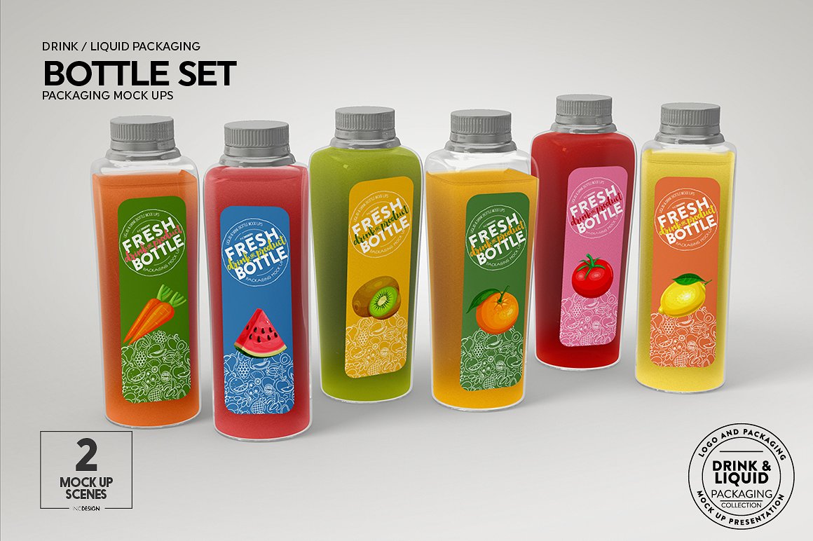 果汁瓶包装外观设计样机模板 Juice Bottle Set