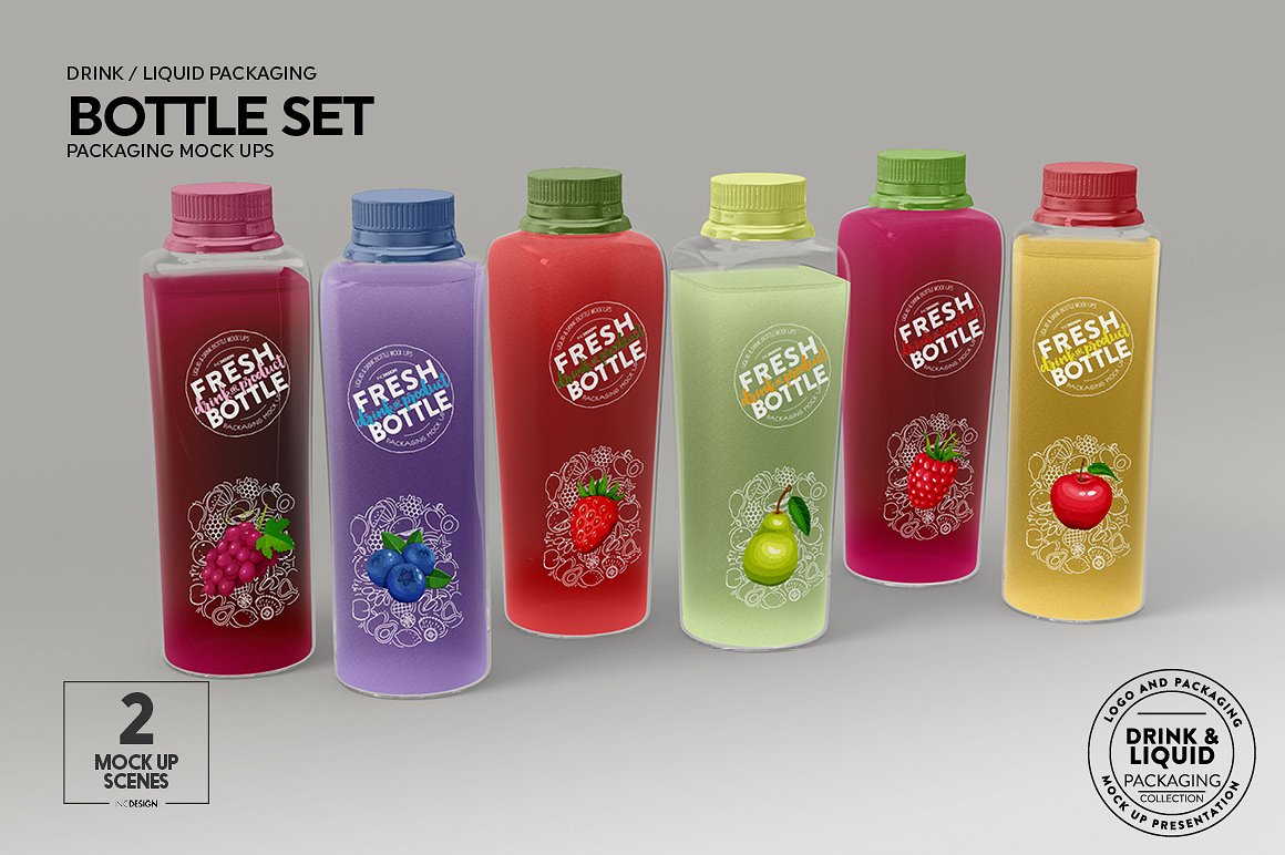 果汁瓶包装外观设计样机模板 Juice Bottle Set