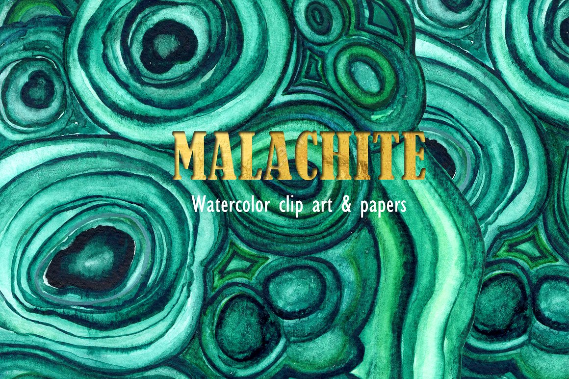 抽象艺术手绘水彩设计素材Malachite textures