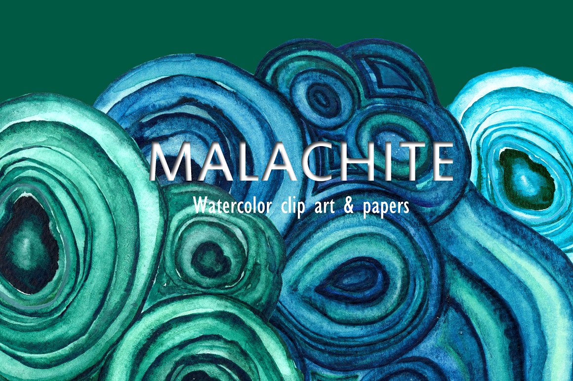 梦幻的孔雀石水彩背景纹理素材 Malachite textu