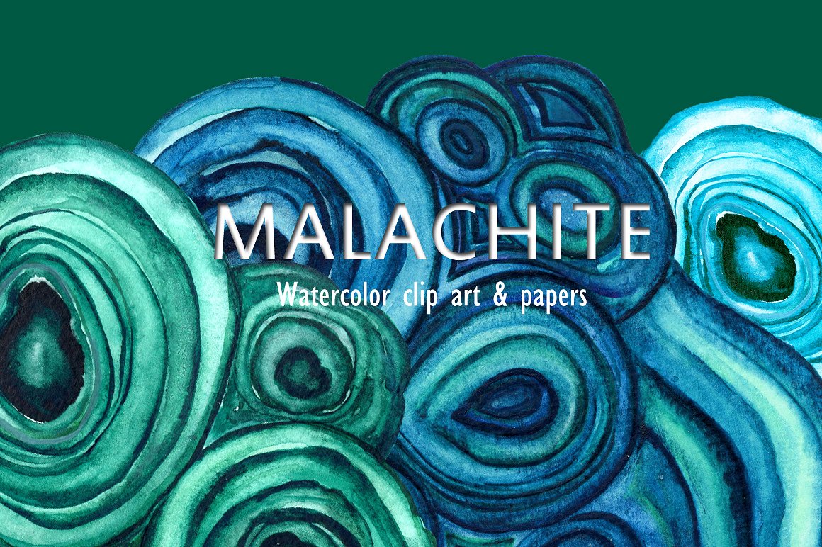 抽象艺术手绘水彩设计素材Malachite textures