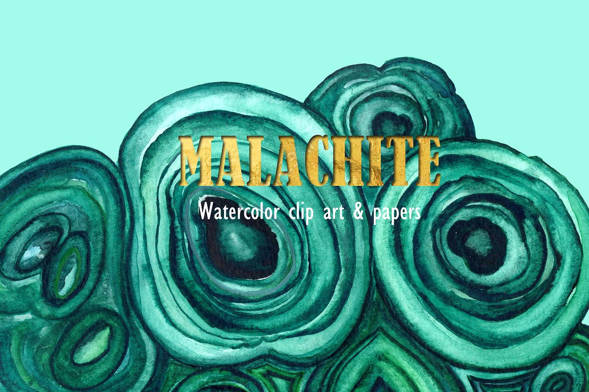 梦幻的孔雀石水彩背景纹理素材 Malachite textu