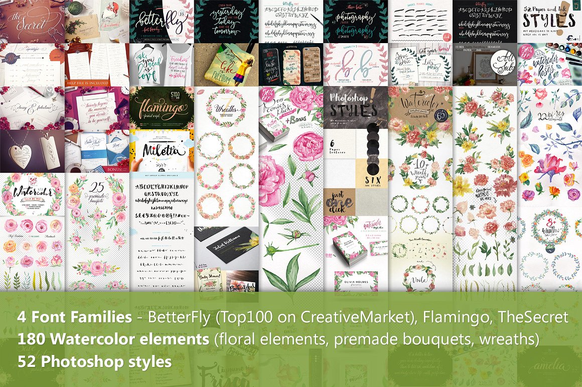 创意手绘水彩花卉/装饰图案/字体设计素材52 Paper&a
