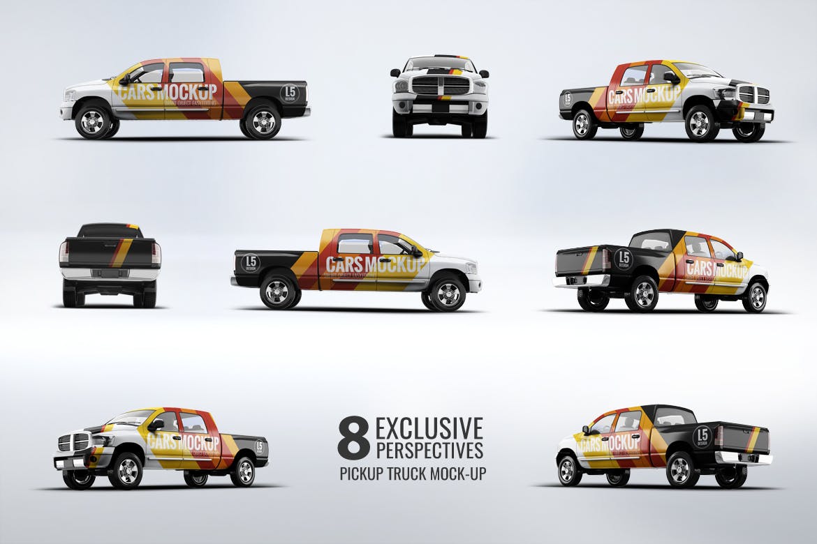 皮卡卡车SUV房地产车体广告VI样机展示模型mockups