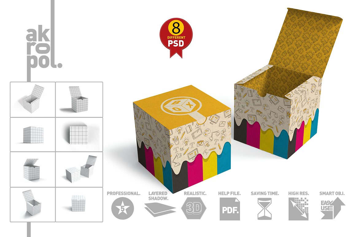 多角度盒子展示样机下载 Package Box-02 Moc