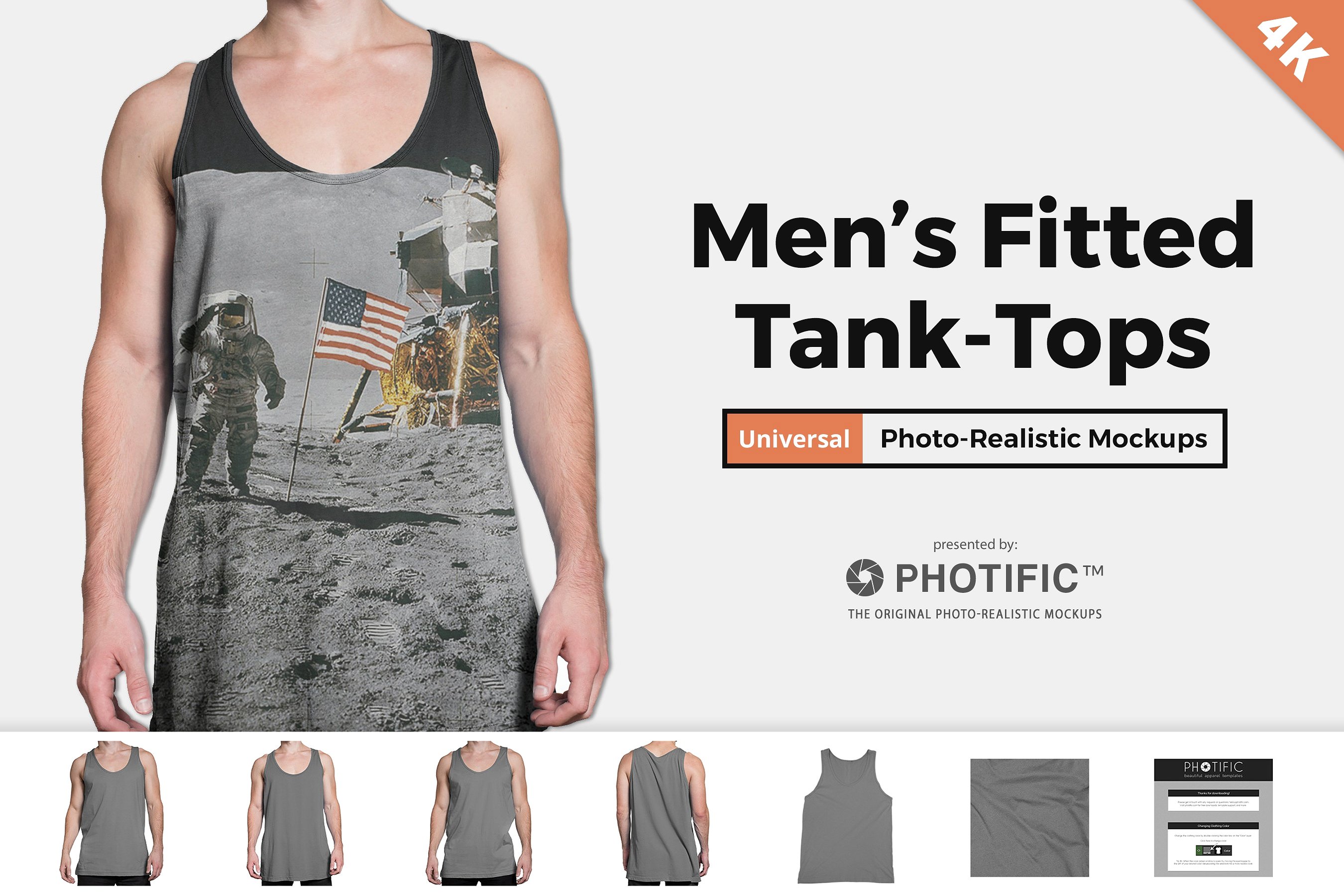 男模特衣着背心服饰贴图展示样机模版 Tank Top - A