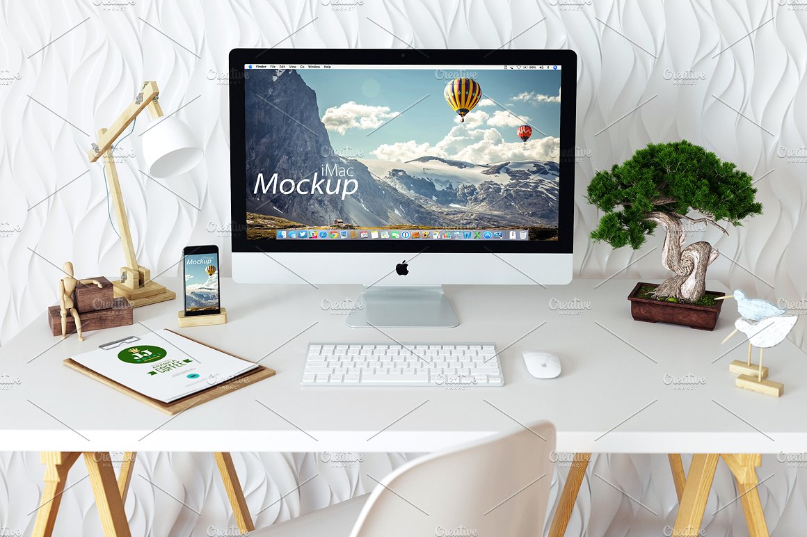 苹果一体机桌面显示样机模板 iMac Mockup (7 P